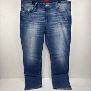 Guess Jeans Men's‎ Skinny Fit Light Medium Wash Size 38x32 Whiskered EUC